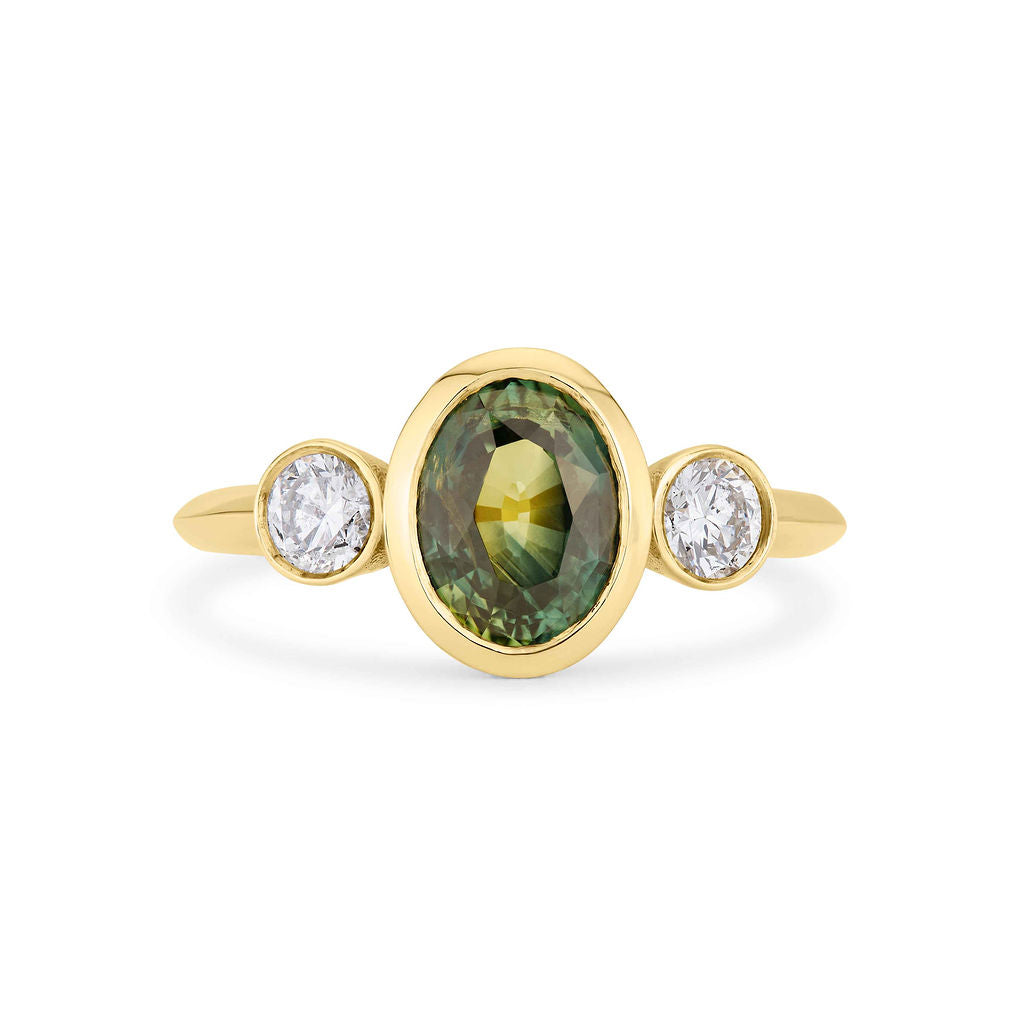 Round Cut Natural Green Moss Agate Ring with Moissanite – MoissaniteRings.US